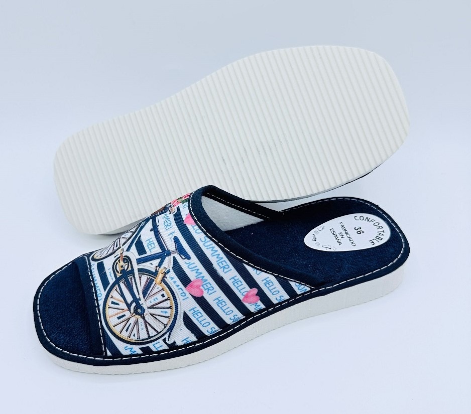 Zapatillas de casa mujer verano Bicicleta "hello summer" - Imagen 2